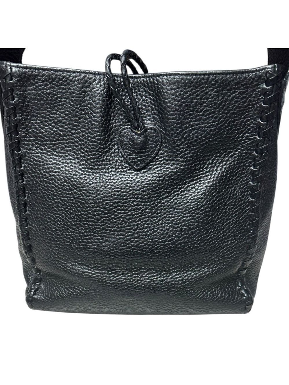 BRIGHTON Pebble Leather Purse Shoulder Bag Black Croc Embossed Strap Handle